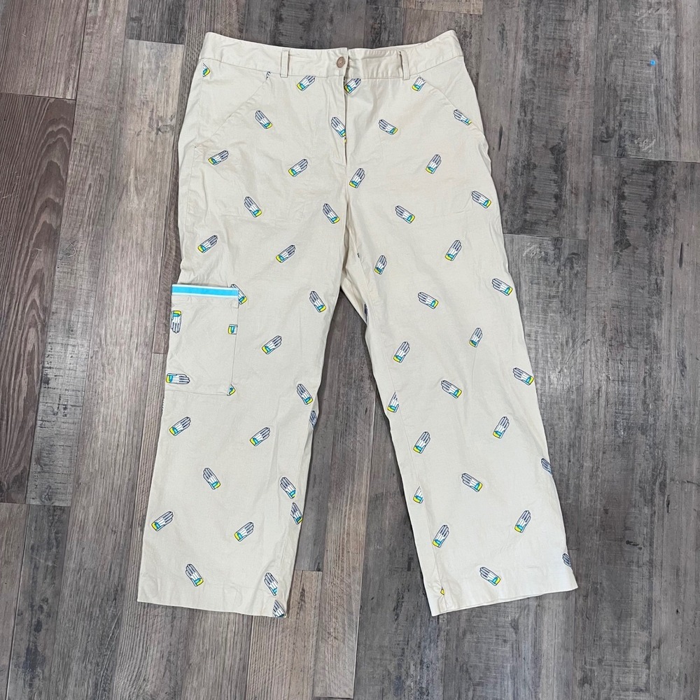Lilly Pulitzer Kelly Ankle Crop Pants Khaki Golf Glove Embroidered Preppy 8